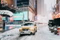 New York famous streets under snow. Old landmark of Manhattan. Royalty Free Stock Photo