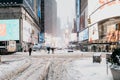 New York famous streets under snow. Old landmark of Manhattan. Royalty Free Stock Photo