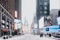 New York famous streets under snow. Old landmark of Manhattan. Royalty Free Stock Photo