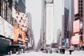 New York famous streets under snow. Old landmark of Manhattan. Royalty Free Stock Photo