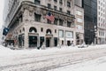 New York famous streets under snow. Old landmark of Manhattan. Royalty Free Stock Photo