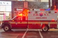 New York Fire Department Ambulance Ready to Go After Emergency Call. Sirens and Lights Are On, New York City, Midtown Manhattan