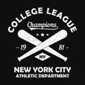 New York grunge print for apparel with baseball bat. Typography emblem for t-shirt. Design for athletic clothes. Vector.