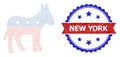 Grunge New York Round Rosette Bicolor Stamp and Mesh Network Republican Donkey