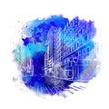 New York hand drawn vector on watercolor background