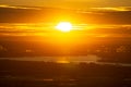 New York Harbor with Bayonne, New Jersey in the background. Sunset over New Jersey with dredging construction Royalty Free Stock Photo