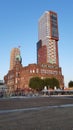 New York hotel and Montevideo skyscraper on Wilhelminapier in Rotterdam Royalty Free Stock Photo