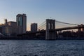 New York - Iconic Brooklyn Bridge connecting New York City\'s urban landscape seen from below
