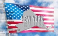 New York inscription on American flag background