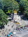 Aerial view of The USS Maine Monument, built in 1913, at the southwest corner of Central Park in New York City