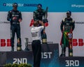 Brooklyn Borough President Eric Adams presents trophy to 2021 New York City E-Prix Formula E Race 11 winner Sam Bird GBR Royalty Free Stock Photo