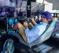 Gamers enjoy Playseat Formula E new racing simulator inside the Gaming Arena during 2019 New York City E-Prix