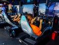 Gamers enjoy Playseat Formula E new racing simulator inside the Gaming Arena during 2019 New York City E-Prix