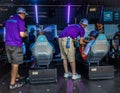 Gamers enjoy Playseat Formula E new racing simulator inside the Gaming Arena during 2019 New York City E-Prix