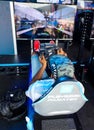 Gamers enjoy Playseat Formula E new racing simulator inside the Gaming Arena during 2019 New York City E-Prix