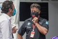 Michael Andretti, BMW i Andretti Motorsport Team owner, gives interview at pit line during 2021 New York City E-Prix in Brooklyn Royalty Free Stock Photo