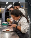 Pastry Sous Chef Maria Arroyo in the kitchen of newest Micheline Star Chef Daniel Boulud`s restaurant Le Pavillon in Manhattan