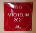 Two Star Michelin Guide plaque at the Two Star Michelin Aquavit restaurant in Midtown Manhattan