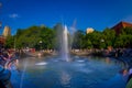 NEW YORK - JULY 22, 2017: Unidentified people enjoying the summer day in the Washington Square Park, inside of the