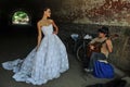 NEW YORK - June 13: Model Kalyn Hemphill poses with street musician