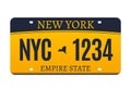 New York licence plate. American metal vehicle registration Royalty Free Stock Photo