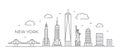 New York Line drawing New York illustration in line style on white background