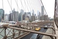 New York, Lower Manhattan skyline as seen from the Brooklyn Bridge Royalty Free Stock Photo