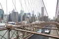 New York, Lower Manhattan skyline as seen from the Brooklyn Bridge Royalty Free Stock Photo