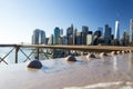New York, Lower Manhattan skyline from the Brooklyn Bridge Royalty Free Stock Photo