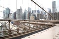 New York, Lower Manhattan skyline as seen from the Brooklyn Bridge Royalty Free Stock Photo