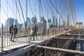 New York, Lower Manhattan skyline from the Brooklyn Bridge Royalty Free Stock Photo