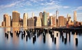 New York lower Manhattan skyline long exposure Royalty Free Stock Photo