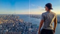 New York - A man in a cap standing at the observatory deck of The Edge Royalty Free Stock Photo