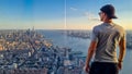 New York - A man in a cap standing at the observatory deck of The Edge Royalty Free Stock Photo