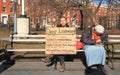 New York, Manhattan: A "Deep Listener" on a Bench in Washington Square Park 