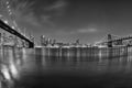 New York manhattan bridge night view from brooklyn in b&w Royalty Free Stock Photo