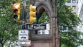 New York Manhattan, crossroads with traffic lights, Broadway sign. Royalty Free Stock Photo