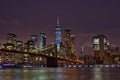 New York Manhattan skyline and Brooklyn Bridge by night Royalty Free Stock Photo