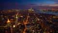 New York Manhattan skyline top view during autumn sunset with amazing colors and sights of skyscrapers