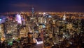 New York Manhattan skyline top view during autumn sunset with amazing colors and sights of skyscrapers