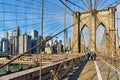 New York. Manhattan. United States. Crossing Brooklyn Bridge on foot Royalty Free Stock Photo