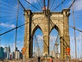 New York. Manhattan. United States. Crossing Brooklyn Bridge on foot Royalty Free Stock Photo