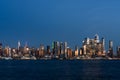 New York Manhattan west side skyline at night, panoramic view on skyscrapers Royalty Free Stock Photo
