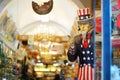 NEW YORK - MARCH 15, 2015: Uncle Sam peeking from souvenir shop in downtown Manhattan, New York, USA Royalty Free Stock Photo