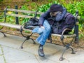 Homeless man in New York City Hall Park Royalty Free Stock Photo