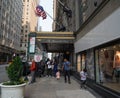 Unidentified migrants in front of New York City\'s new migrant welcome center at the former four-star Roosevelt Hotel