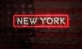 New York Neon Sign On Brick American Flag Royalty Free Stock Photo