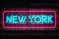 New York neon sign on a Dark Wooden Wall 3D illustration with stars and stripes background Royalty Free Stock Photo