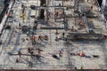 New York, New York: Overhead view of men and materials during the construction of a 42-story high-rise apartment building Royalty Free Stock Photo