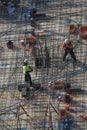 New York, New York: Overhead view of men and materials during the construction of a 42-story high-rise apartment building Royalty Free Stock Photo